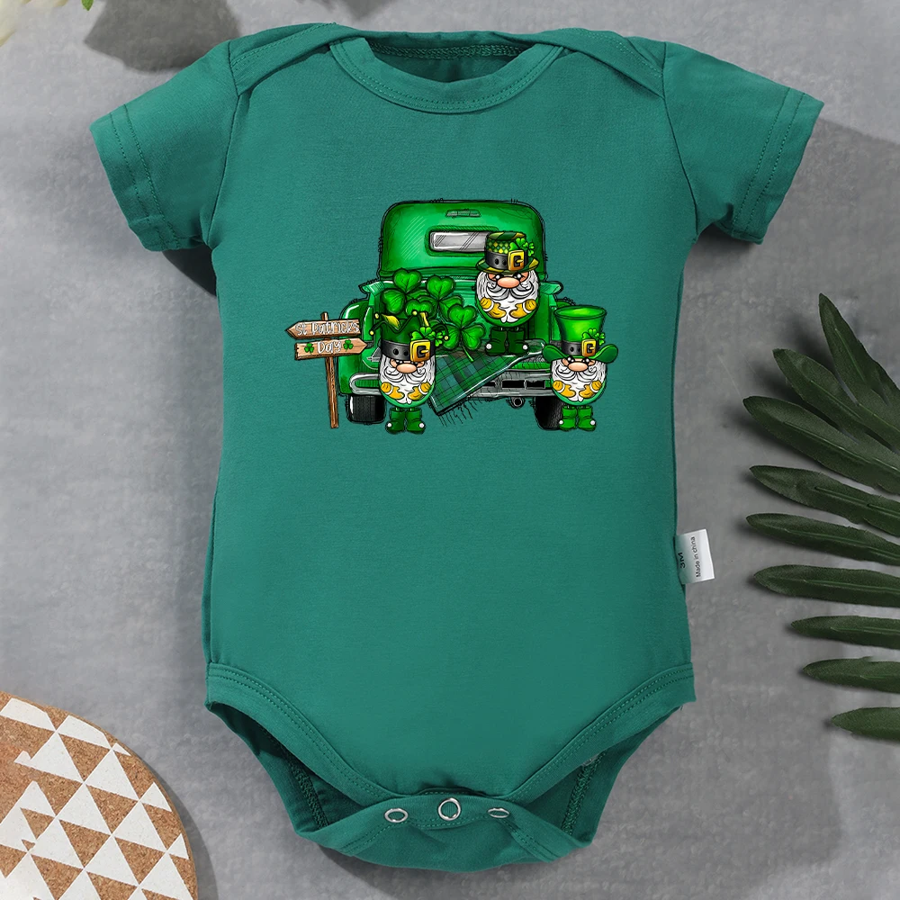 

St. Patrick's Day Green Baby Boy Bodysuit Short Sleeve Cotton Spring Summer Streetwear Casual Fashion Toddler Girl Clothes