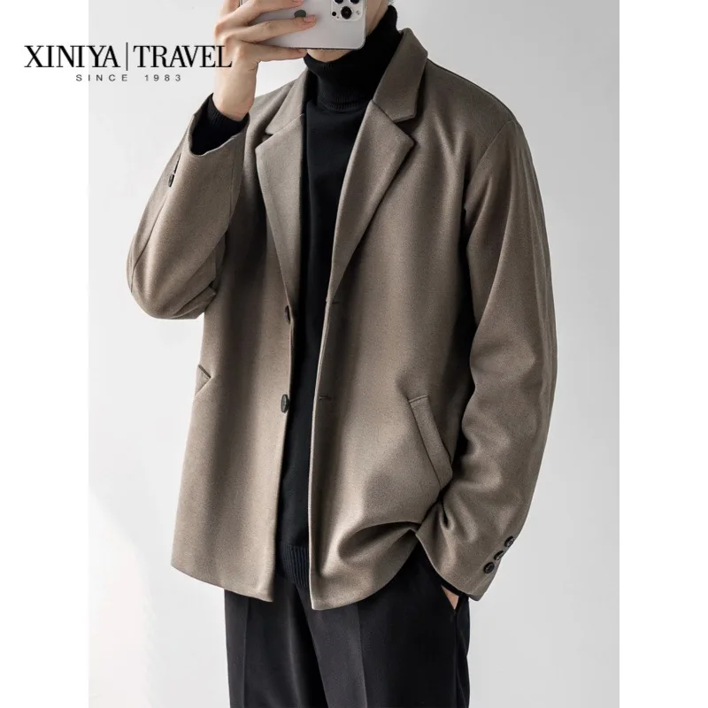 

1-B17 Suit Jacket Men's Autumn and Winter Light Mature Style Men's Thickened Woolen Coat Korean Casual Suit CD