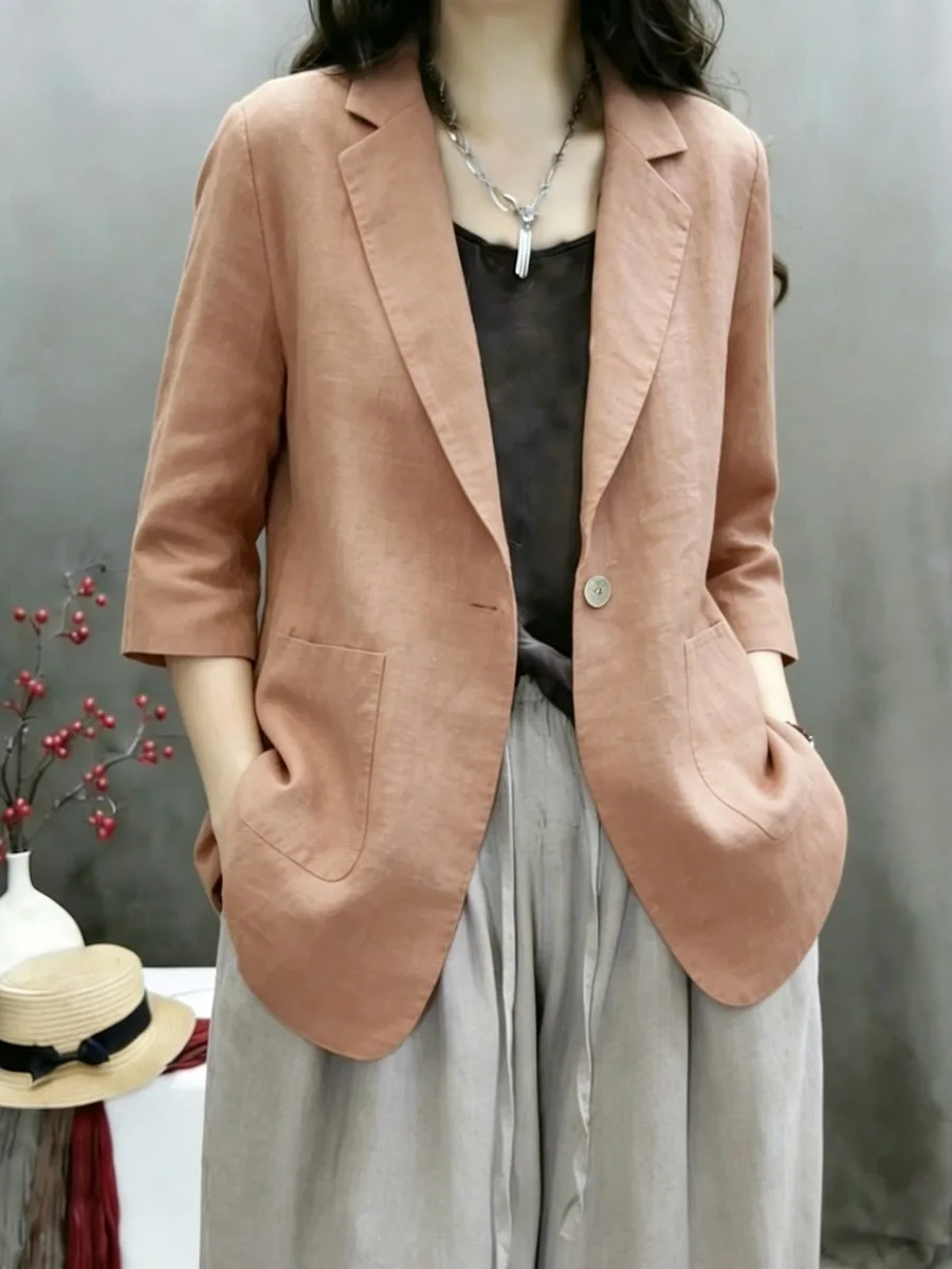 Spring Summer 2026 New Retro Lightweight Casual Loose Fit One Button Classic Style Versatile Women's Short Coat Jacket