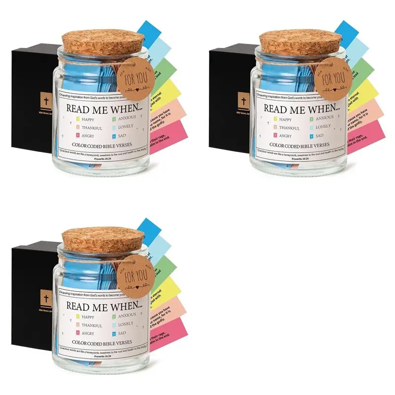THIVN-3X Bible Verses In A Jar,Read Me When Bible Verses Jar Glass Scripture Prayer Jar With Coloring A