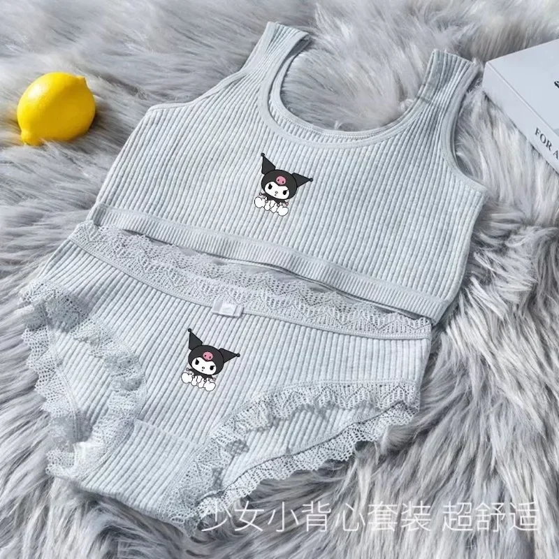 Sanrio Cute and Sweet Cartoon Kuromi Girls New Developmental Period No Wires Comfortable Pure Cotton Breathable Underwear Set