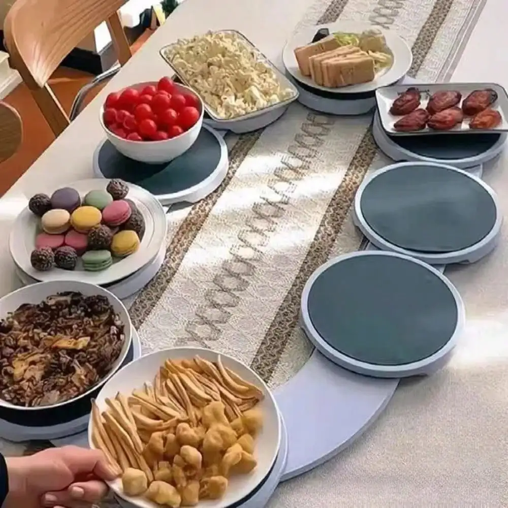 

Long Table Heat Insulation Non-slip Dinner Plate Desktop Manual Rotating Desktop Round Thickened Tray Portable Round Table