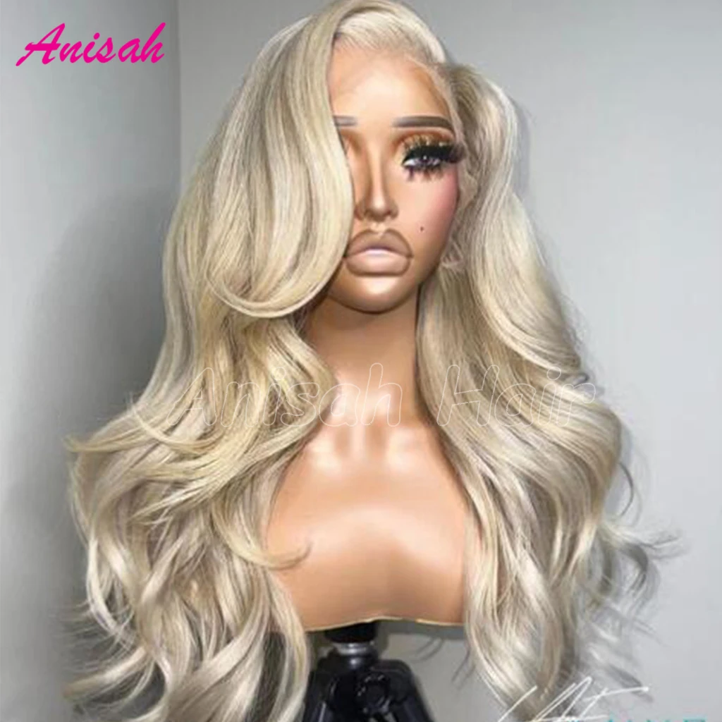 Platinum Ash Blonde Wigs Human Hair Wavy Lace Front Wig Preplucked Brazilian Virgin Hair 13X4 Lace Frontal Wigs For Women