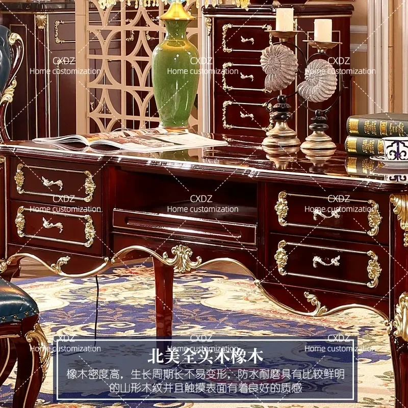 All Solid Wood Computer Desk European American Style Villa Home Office Study Table for Student Bedroom Book Writing Desk with