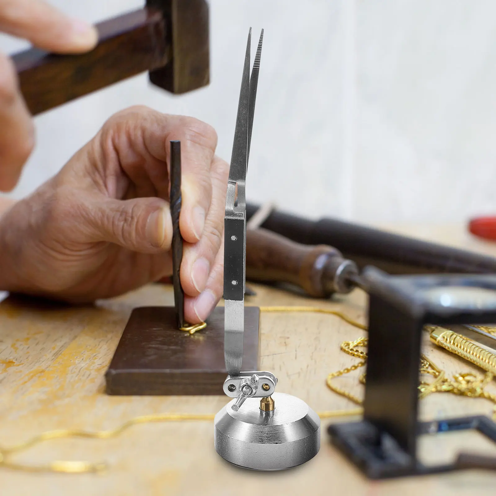 

Third Hand Desktop Tweezer Bent Tip Heavy Duty Carbon Steel Clamp for Jewelry Making Soldering Welding Tool Non-Slip Precision