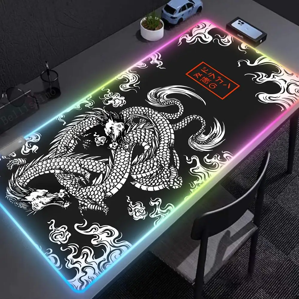 

Gaming Rubber Anti-slip Mouse Pad Japanese Dragon PC Gamer Accessories Rubber LED Light For Computer Large Big Desk Mat RGB XXL