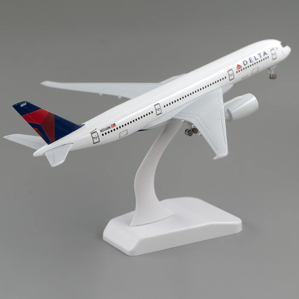 طائرة Delta Airlines Airbus A350 مقاس 20 سم مع طائرة من سبيكة معدات الهبوط لتزيين مكتب غرفة التجميع