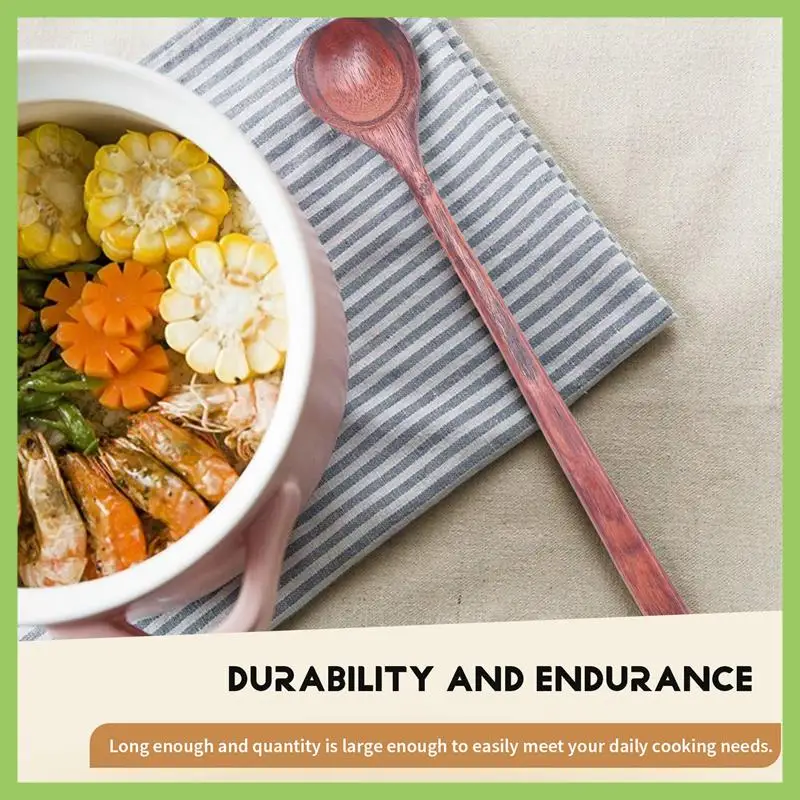 

6 Pieces Wooden Long Spoons Long Handle Round Spoons Korean Style Soup Spoons For Soup Cooking Mixing Stirring Kitchen