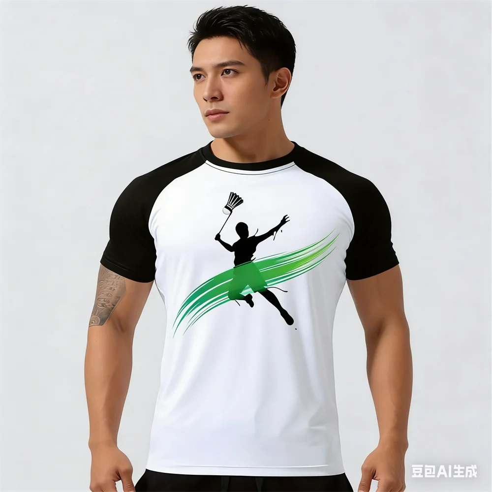 

Summer Men's T-Shirt Badminton Sports Quick Drying Men Clothing 3D Printed Fashion Crew Neck Raglan Short Sleeve Sportswear Tees