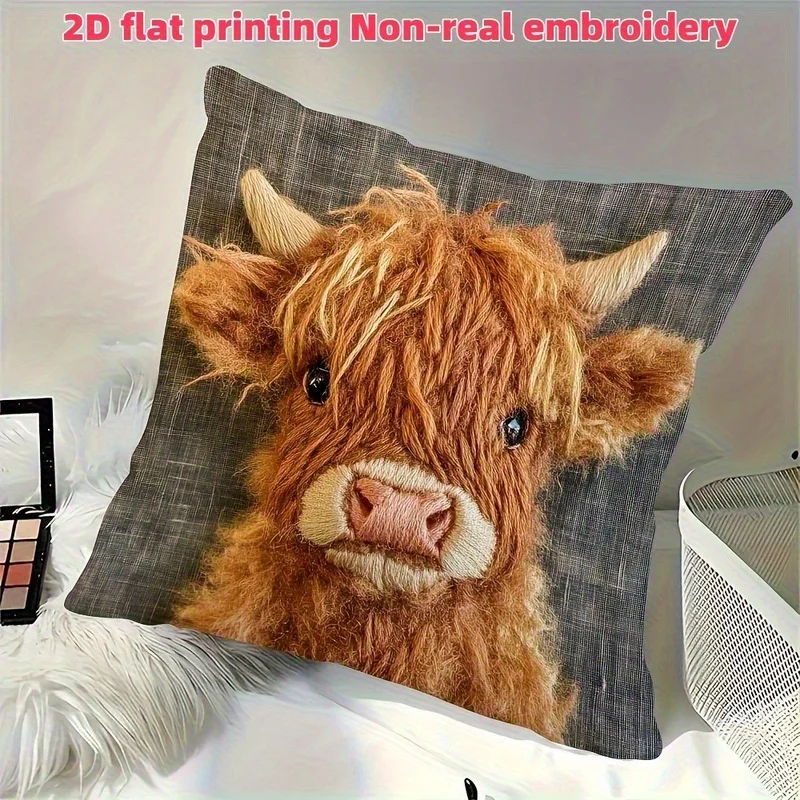 Highland cow pillowcase 2D printed office sofa decoration Nordic style cushion cover bedroom home soft decoration