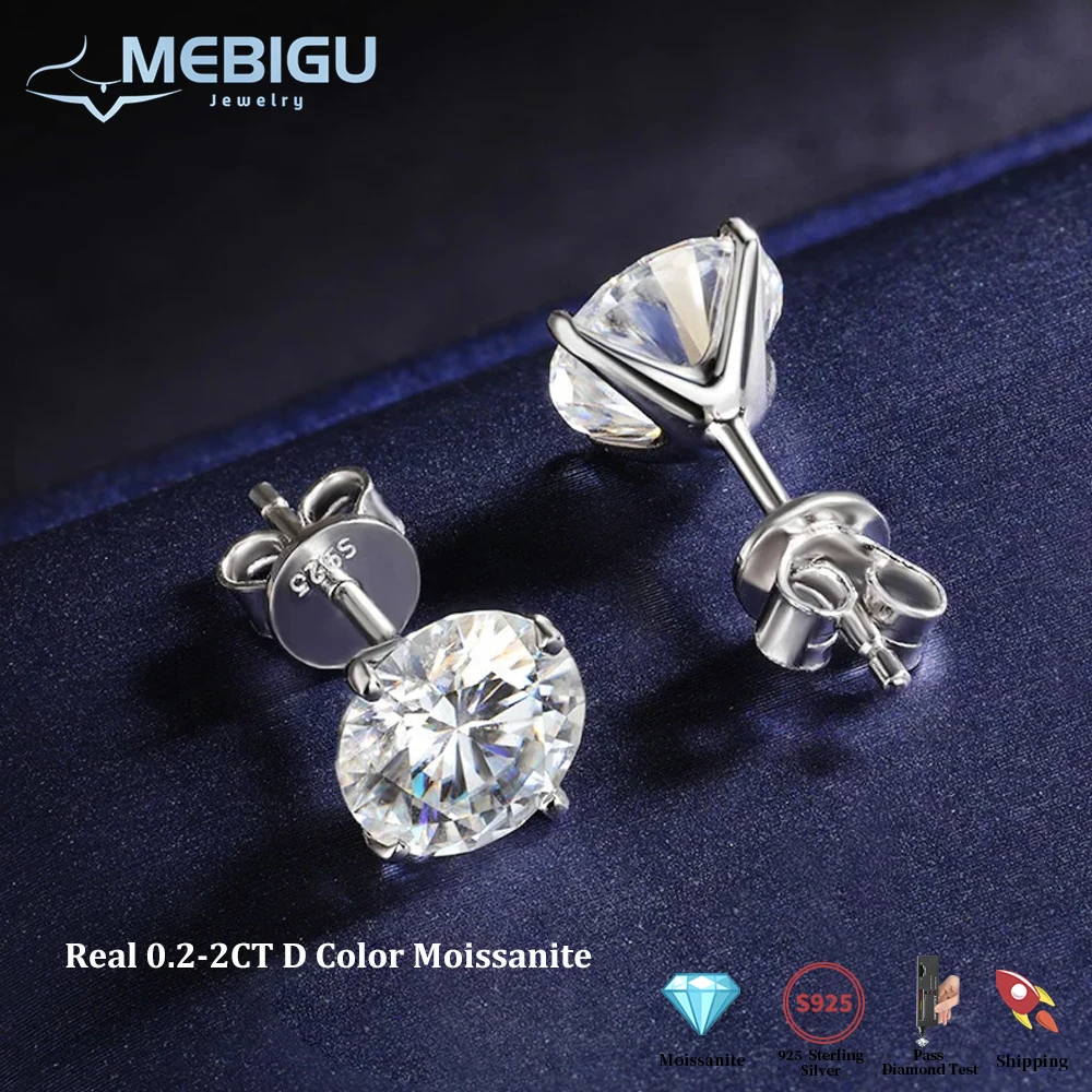 

Mebigu 4 Claw 0.2-2CT Certified Moissanite Stud Earrings D Color For Women Man Unisex S925 Silver Party Bridal Ear Jewelry Gift