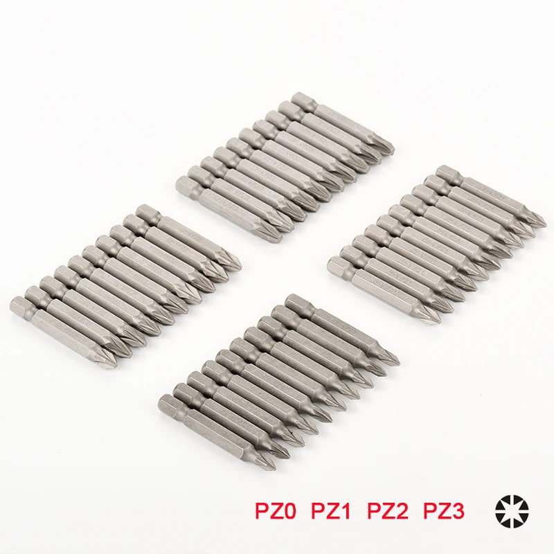 

10pcs 1/4" 6.35mm Hex Shank PZ0 PZ1 PZ2 PZ3 Electric Screwdriver Bits 50mm Long Power Tools Kit CR-V Steel Pozi Bit Set