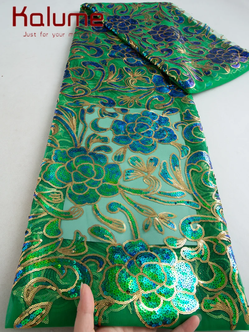 

Кружевная ткань Kalume Lace 2026: Африканский сетчатый тюль с вышивкой, высококачественные стразы, нигерийские пайетки для пошива платьев