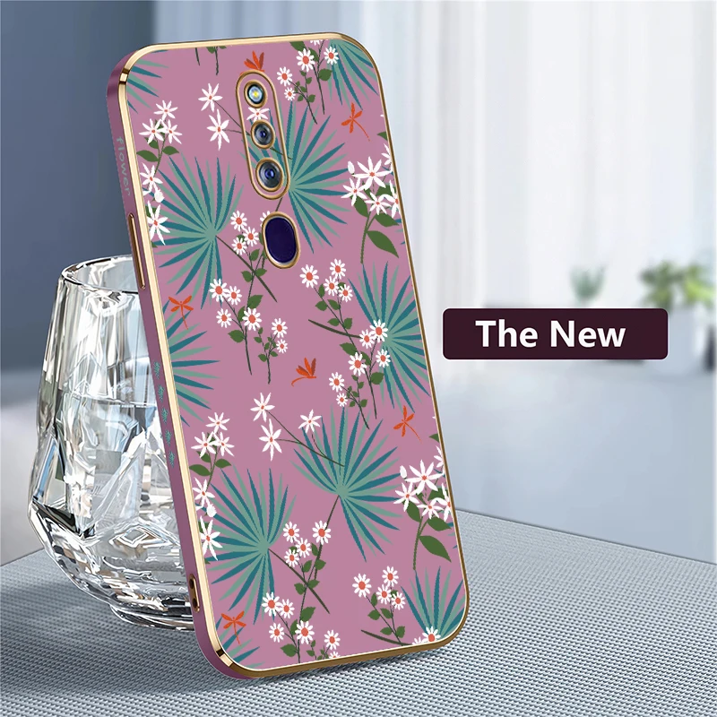 Cassa del telefono Per OPPO F29 Pro F1S F23 F21 Pro 5G F9 F19 F17 F15 F11 F5 Moda Gioventù Fiore Foglie Stampa Placcatura Copertura In Silicone