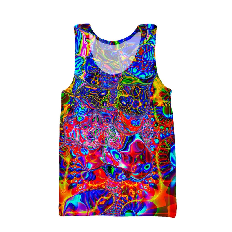 3D Printing Colorful Psychedelic Tank Top For Men Summer Street Beach T-shirt Casual Fitness Bodybuilding Gym Muscle Vest