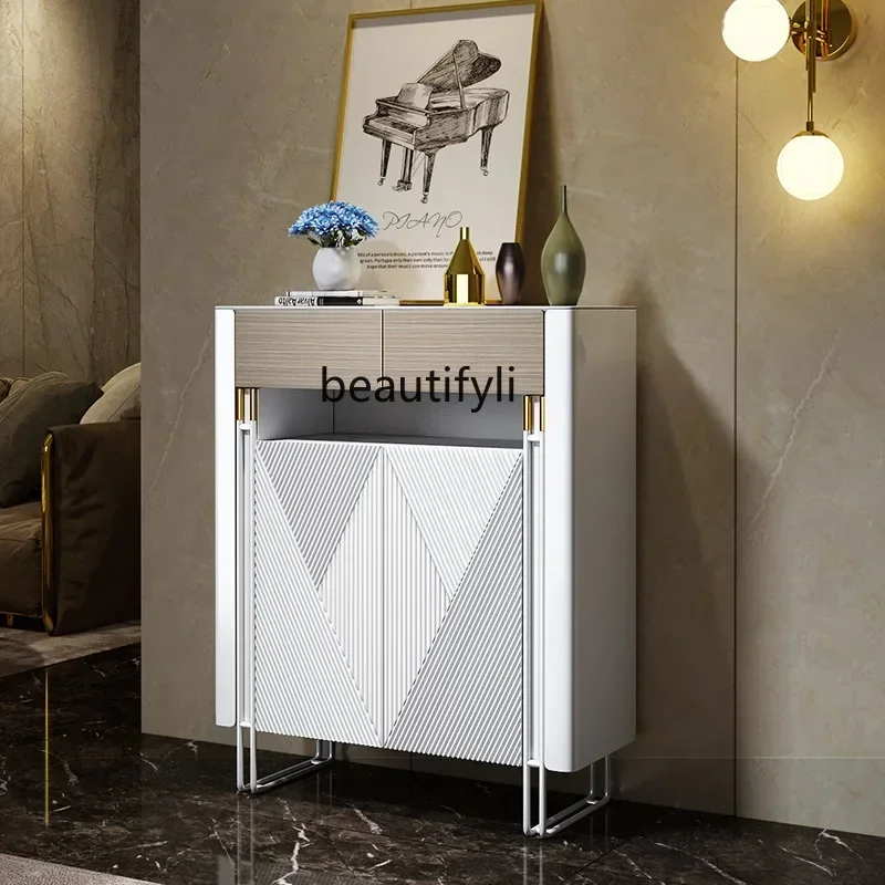 

45 Italian Minimalist Door Drawer Shoe Cabinet Stone Plate Modern Foyer Household Light Luxury Storage Entrance Cabinet