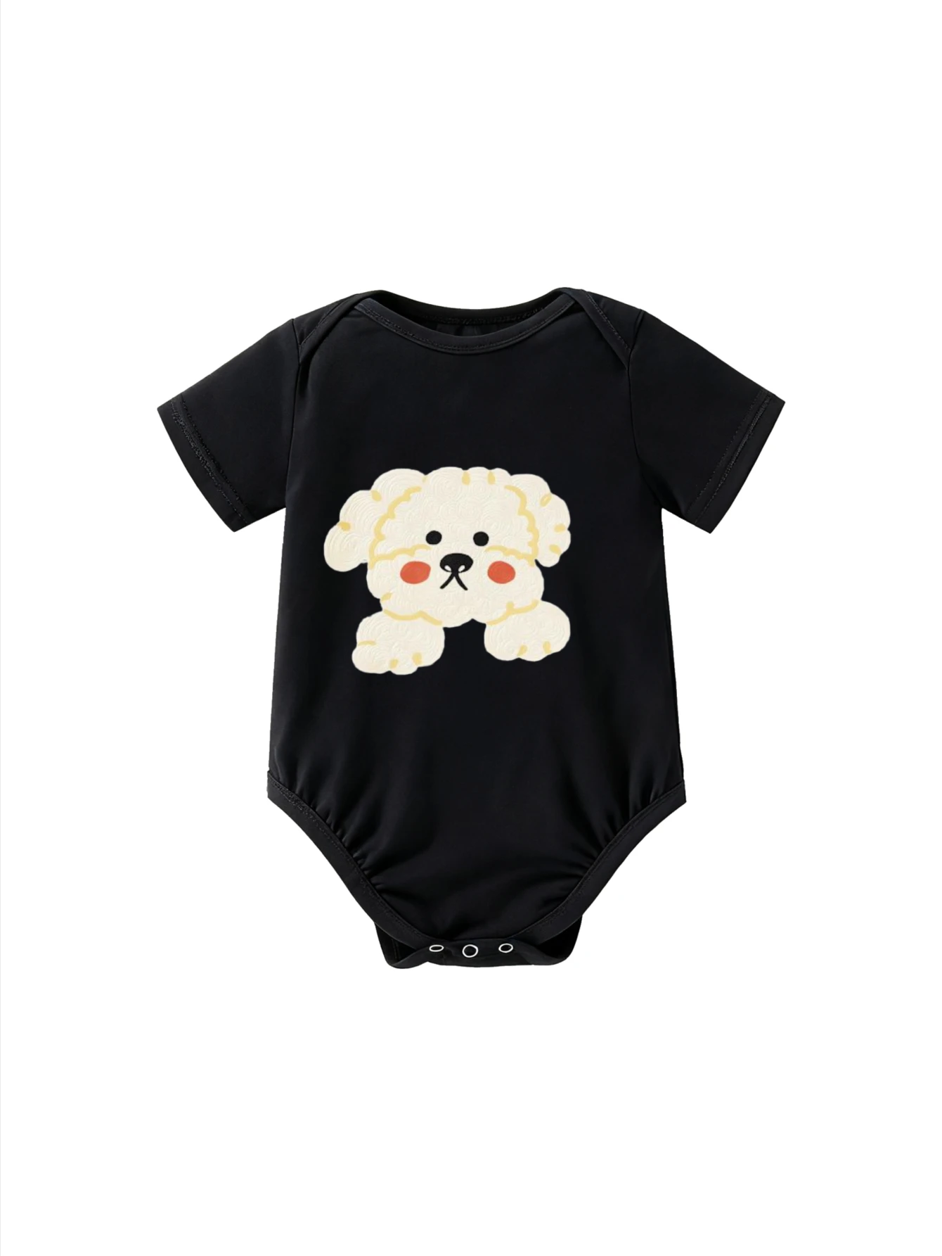 

​Baby Bodysuit Short Sleeve Fluffy White Puppy with Rosy Cheeks and Black Eyes for Newborn Boys and Girls Pet Lover Casual Wear​