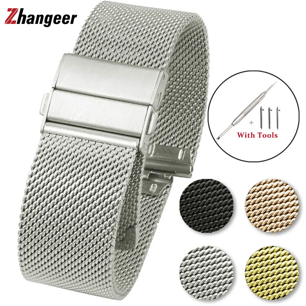 Zhangeer  Quick Release Milanese Strap Stainless Steel Mesh Watchbands 16mm 18mm 20mm 22mm With Double Press Butterfly Clasp