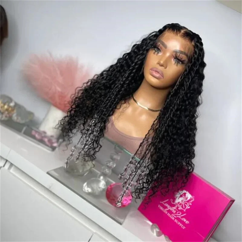 Soft Natural Black Kinky Curly 26Inch Long 180 Density Deep Lace Front Wig For Women With Baby Hair Preplucked Glueless Daily