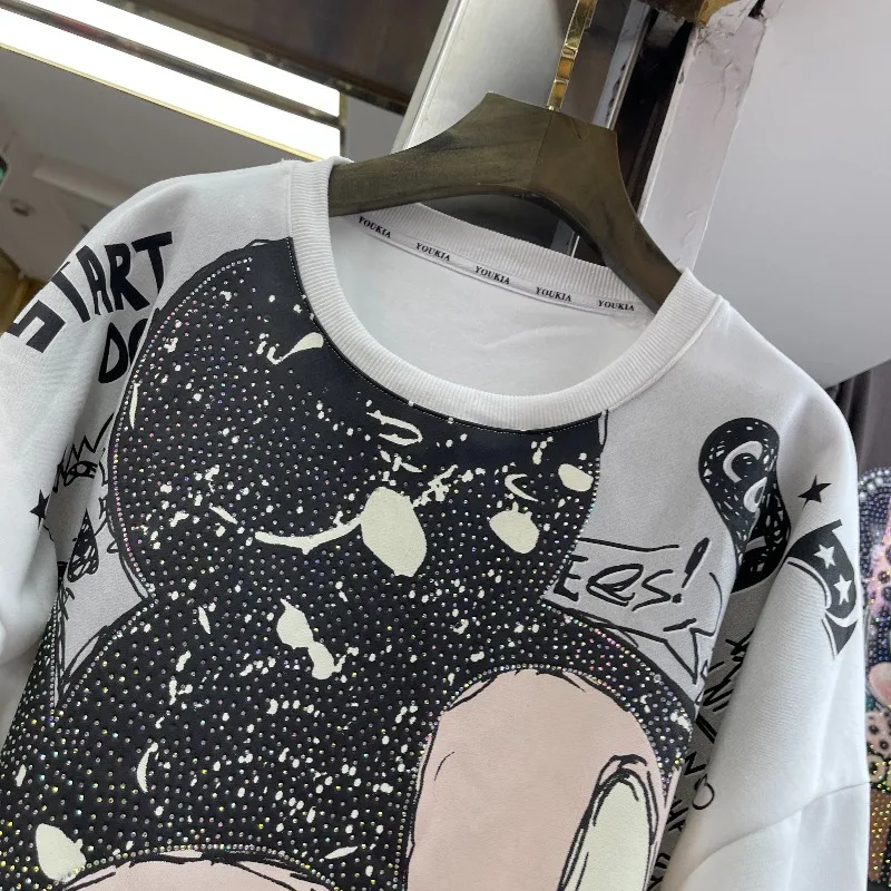 العلامة التجارية العصرية النمط الأوروبي طويلة الأكمام البلوز معطف الثقيلة التطريز الكرتون منتصف طول أعلى كبيرة الحجم الكرتون هوديس سترة