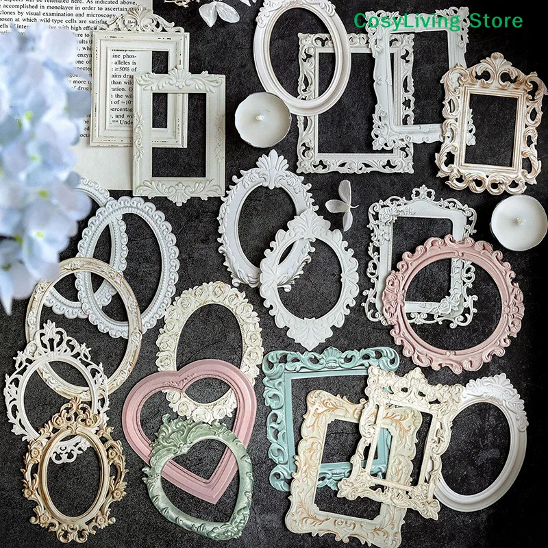 10Pcs Square Round Shape Relief Retro Frame Hollow Out Picture Frame Gorgeous Relief Hand DIY Decorative Collage Material