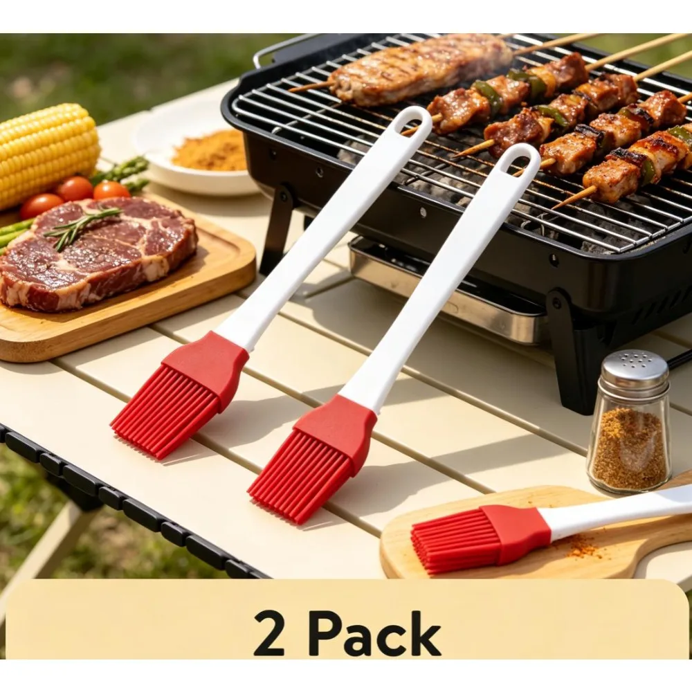 Paquete de 2 pinceles de silicona para untar sin BPA de 8,5 pulgadas, 450 ° Cabezal de cepillo desmontable resistente al calor F para aderezos y marinadas de aves, repostería y salsas