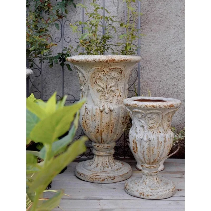 

Tall large flower pot European outdoor courtyard garden balcony Roman column decorative ornament large diameter trophy flower wa