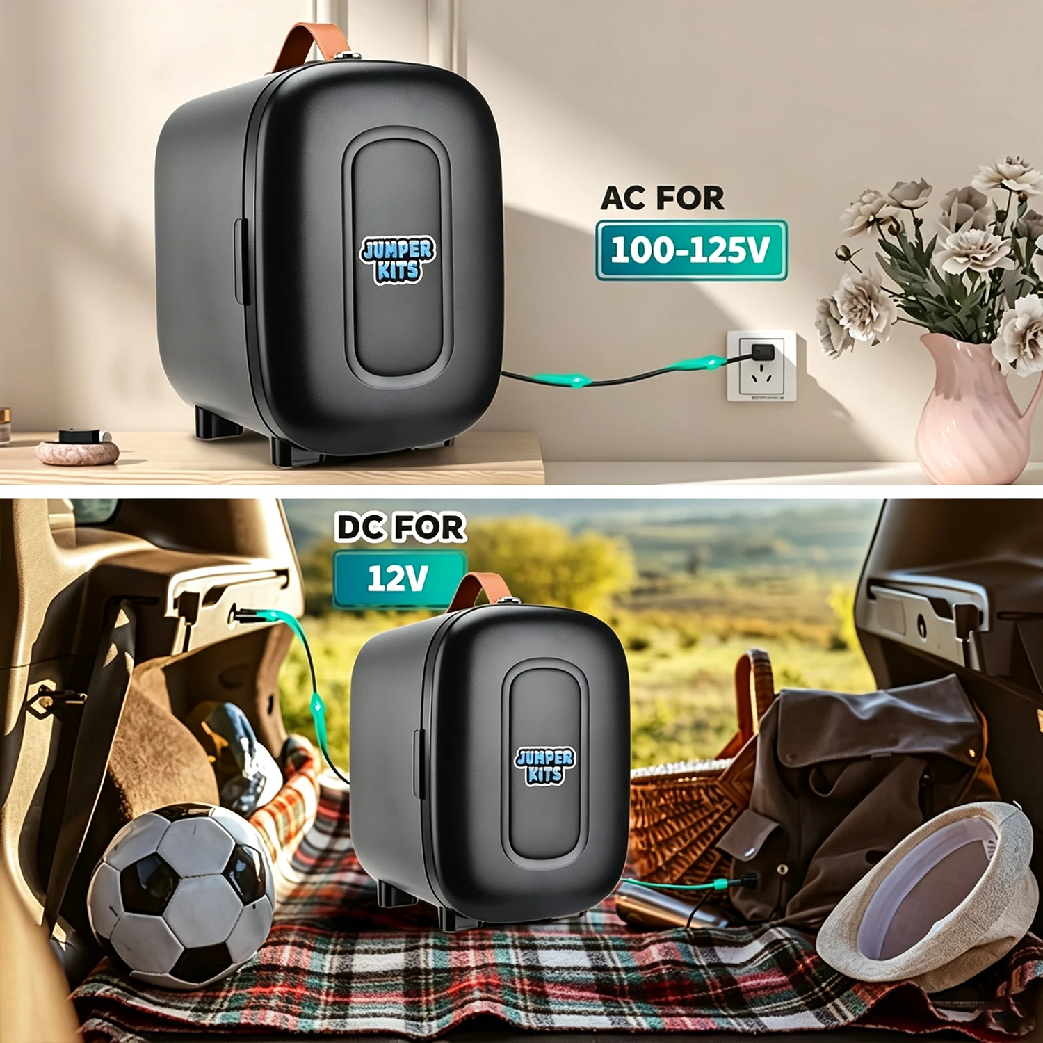 100-125V Car-Mounted Mini Fridge,4L 6 Can Capacity Skincare Small Fridge, Warmer & Cooler Space-saving for Camping,Dorm, Car, RV