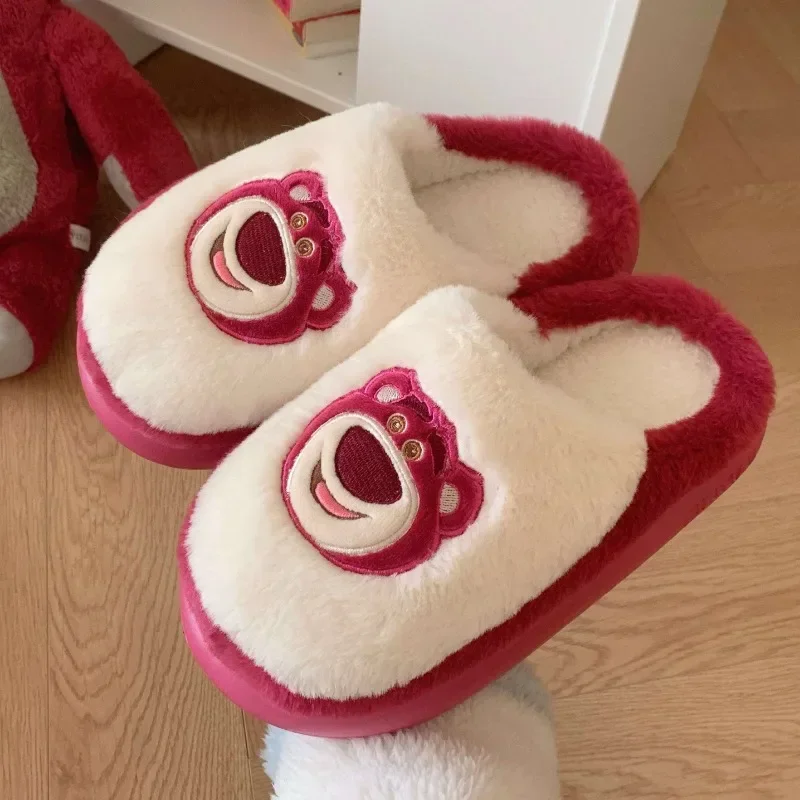 Lotso cotton slippers for men and women winter new cute kawaii Toy Story trendy couple home non-slip anime cartoon furry shoes