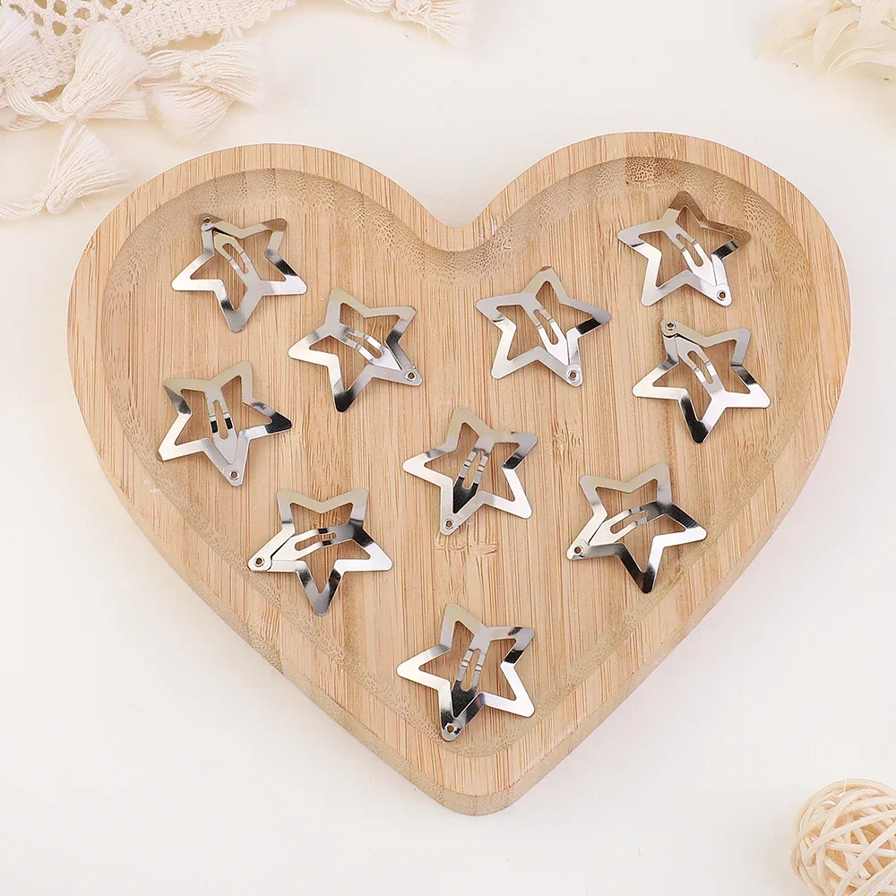 10/100Pcs Silver Star Hair Clips for Girls Filigree Star Metal Snap Clip Hairpins Barrettes Hair jewelry Nickle Free Lead 2024