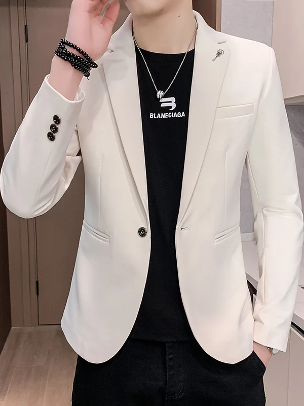 

Новый мужской приталенный модный пиджак в корейском стиле на весну-осень 2025 года, повседневный, однобортный, универсальный, из полиэстера