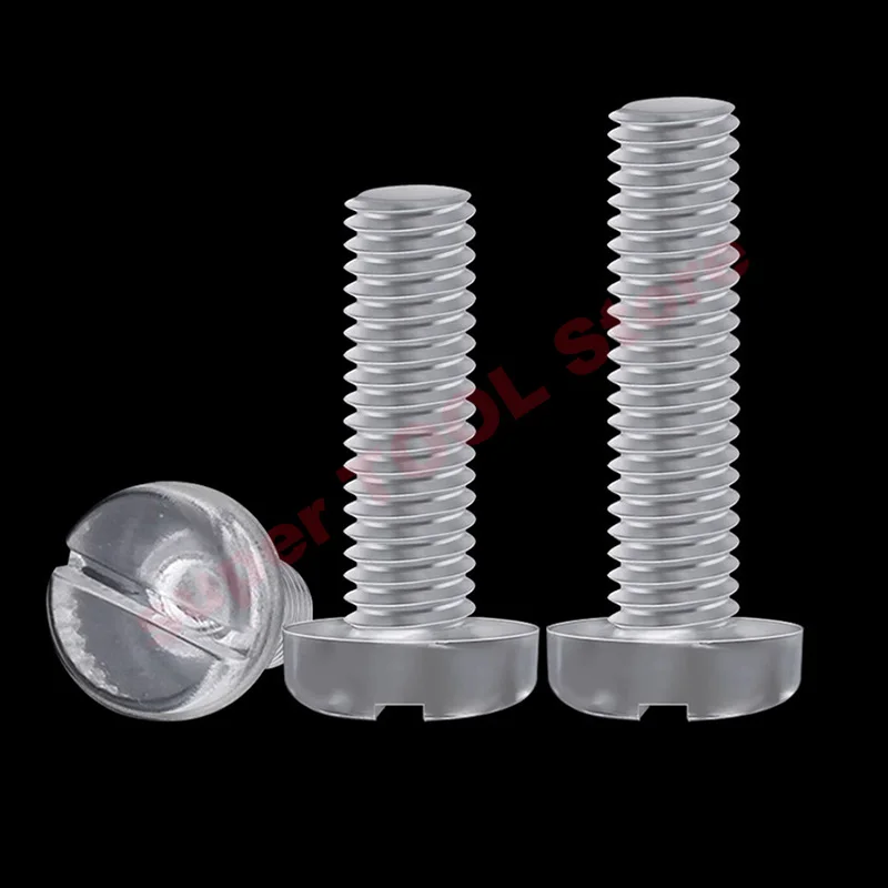 10/20/50Pcs M3 M4 M5 M6 Transparent PC Plastic Slotted Round Head Screw Non Conductive Fastener Screw Hardware Fittings 5mm-50mm