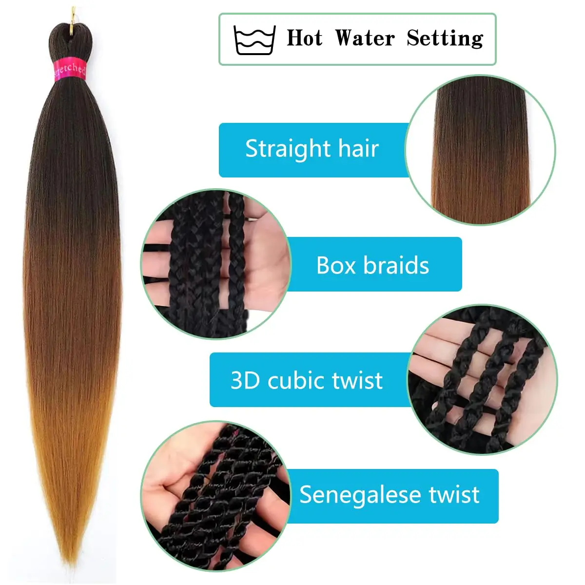 Refined Hair Pre stretched EZ Braid Synthetic Ombre Brown Light Brown Braids Extensions Senegal Twist Yaki Straight Crochet Hair