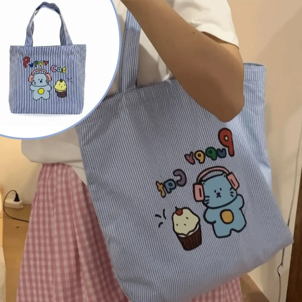 Cute Canvas Cat Paintings Handbags Lightweight Casual Cartoon Canvas Bag Large Capacity Shoulder Bag Outing