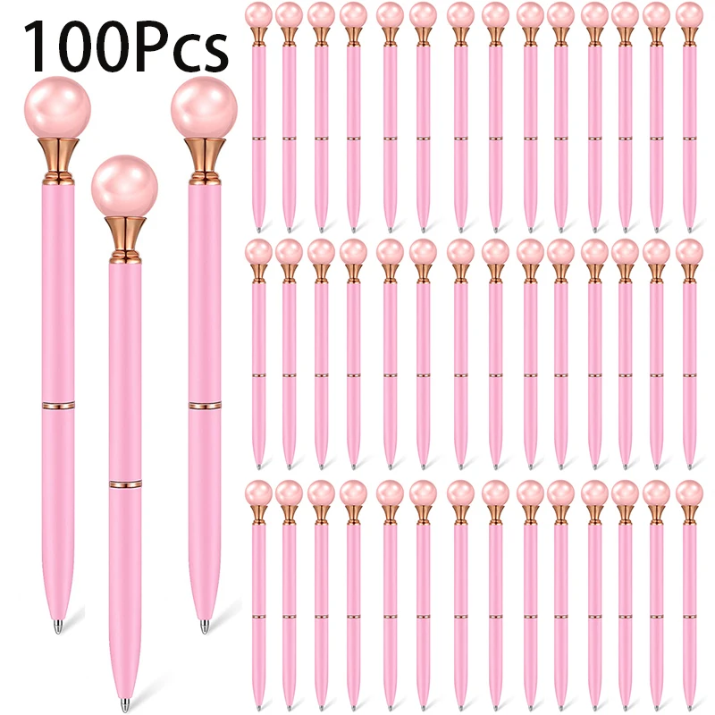 

100Pcs Pink Ballpoint Pen Perl Ball Pens Black Ink 1.0mm