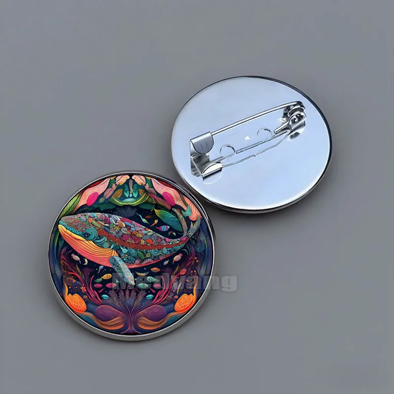 Retro whale brooch whale ocean element glass dome brooch I love ocean gifts