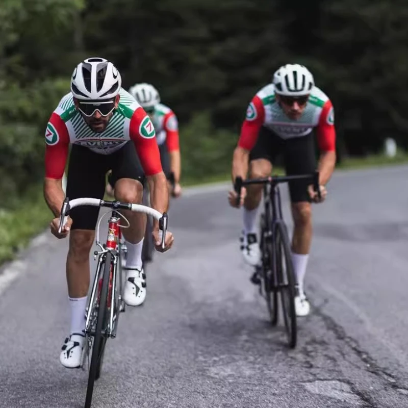 

Мужская и женская велосипедная одежда для гонок, короткие рукава, бретели, короткие брюки, одежда для шоссейного велоспорта, быстросохнущая, измельченная молоком