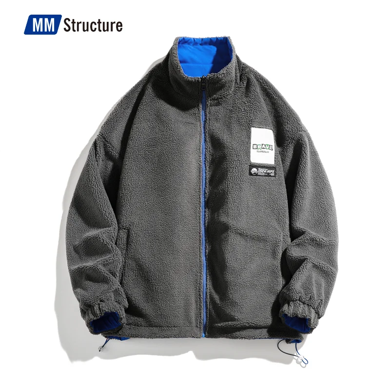 

Fashionable Men Wear Fleece Jacket on Both Sides, Pure Color Warm Thickened Fleece Jacket Winter