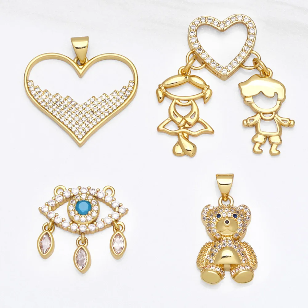 OCESRIO Big Kawaii Girls Boys pendenti per collana Charms in zircone cubico rame placcato oro fai da te per orecchini pdta642