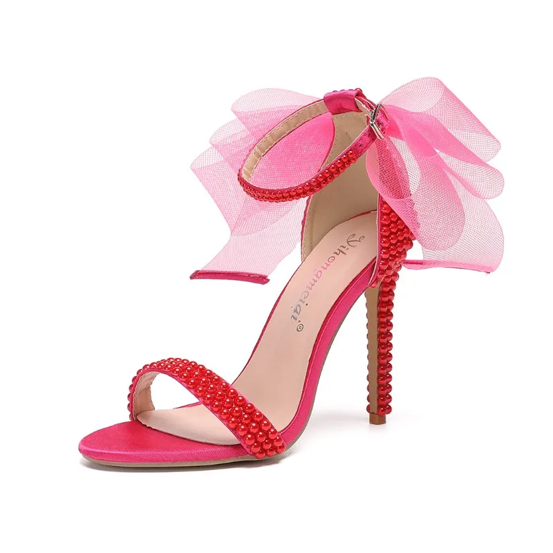 New Fish Mouth Bowknot Pearl Sandals Summer Fashion Shallow Mouth Wedding Dress Bridal Banquet High Heel Women's Single Shoes 43 - view 2
