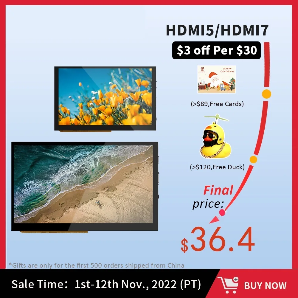 2025 7 Inch 1024x600 IPS HDMI Touch Screen HDMI7 5 Inch HDMI5 Display Capacitive for Raspberry Pi4 Mini PC Monitor 3D Printer