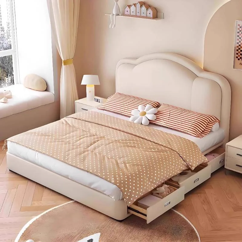 

Dormitory Frame Double Bed Bedrooms Bedside Table Luxury Headboards Double Bed Loft Single Camas De Dormitorio Furniture Home