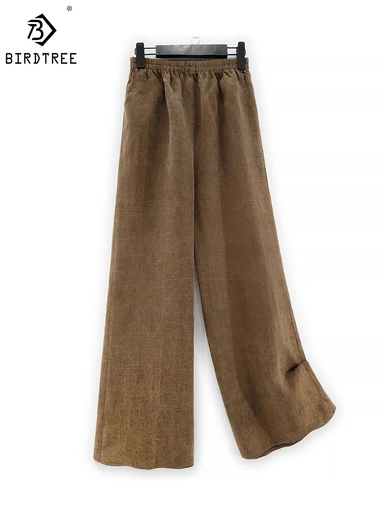 

Birdtree 32MM Mulberry Silk Elegant Wide Leg Pants Watered Gauze Elastic High Waist Casual Retro Loose Pants 2023 New B30366QM