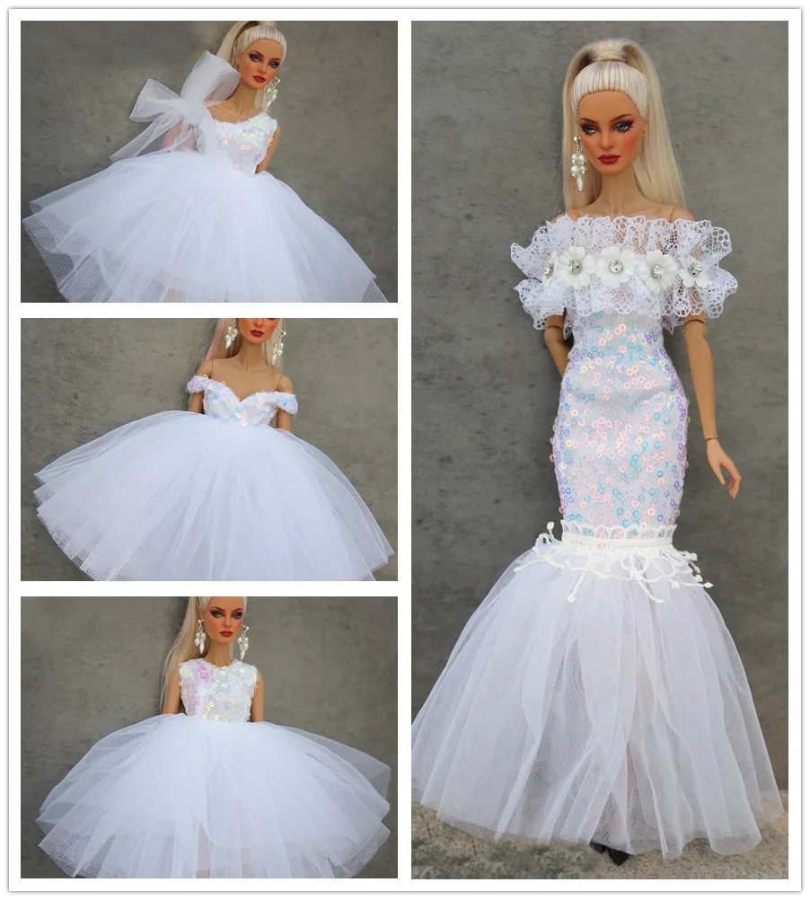 White dress / ballet dress lace evening gown / handmade 30cm doll clothing outfit For 1/6 Xinyi FR ST Barbie Doll / girl toys