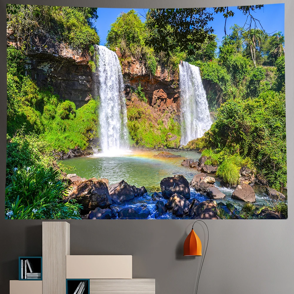Waterfall Art Tapestry Forest Printed Large Wall Tapestries   Poster Living Room Bedroom Decoration Curtain Blanket Tapiz
