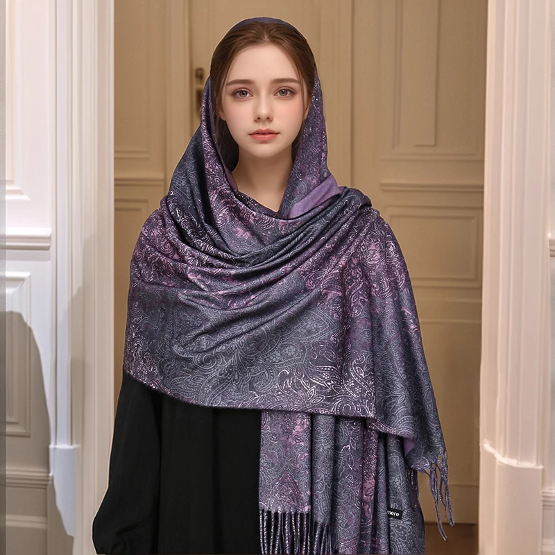 Bufanda Hijab Pashmina bohemia, chal largo de Cachemira musulmán, Foulard femenino, turbante suave, envolturas para la cabeza para mujer, diadema de marca de lujo