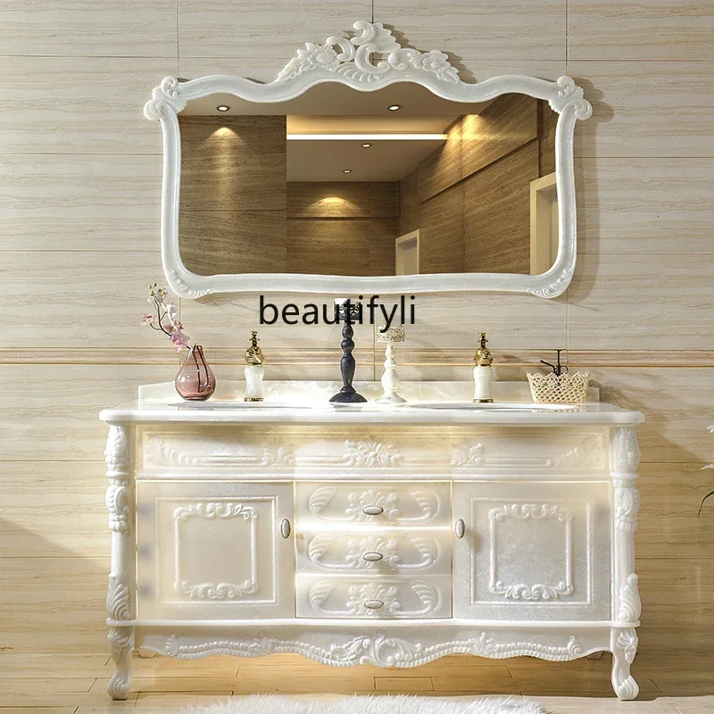 YH  European-Style Bathroom Cabinet Light Luxury Bathroom Integrated Jade Floor Double Basin Washbasin Washstand