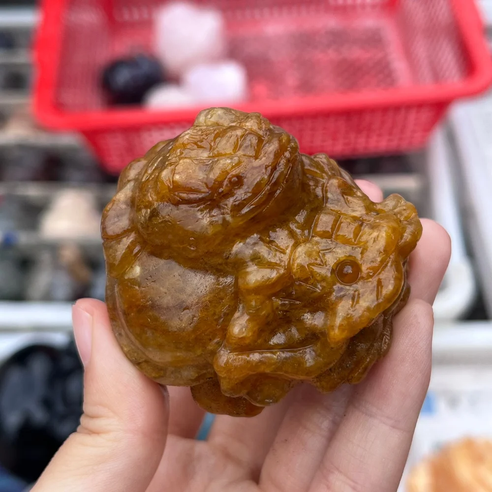1PCS Natural Red Fire Quartz Hematoid Pixiu Dragon Turtle Carving Polished Reiki Healing Feng Shui Energy Room Decor Gift