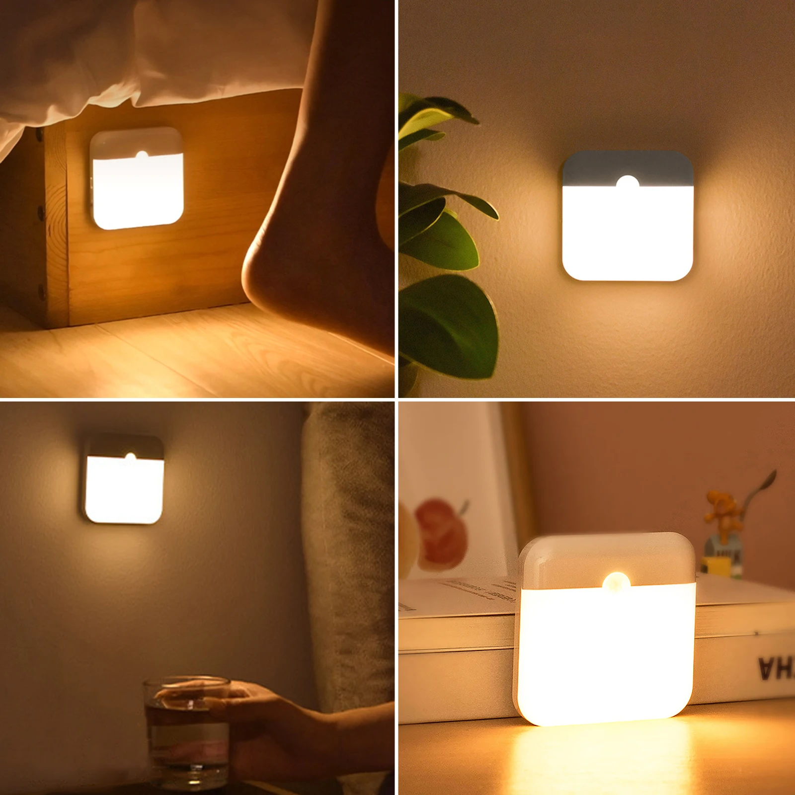 Motion Sensor Led Night Light Usb Charging Wall Lamp for Bedroom Kitchen Stair Hallway Wardrobe Cupboard Lighting