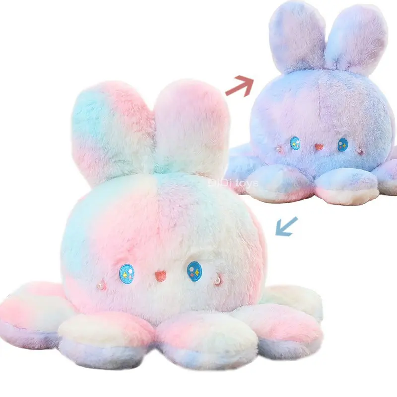 

Fluffy Plush Flip Colourful Cosplay Bunny Octopus Plush Toy Double Side Reversed Rabbit Plushie Peluche Doll Baby Cuddly Doll